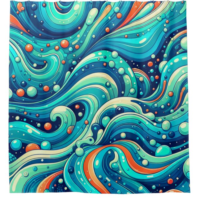  “Psychedelic Ocean Waves” Shower Curtain (Front)