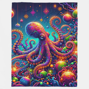 “Psychedelic Octopus Christmas Wonderland” Fleece Blanket