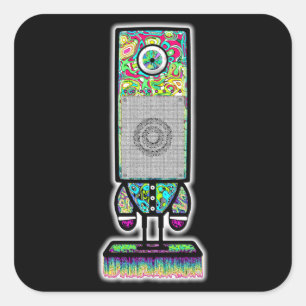 Psychedelic One-Eyed Speaker Weird Character Square Sticker