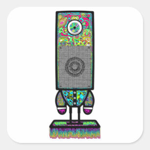 Psychedelic One-Eyed Speaker Weird Character Square Sticker