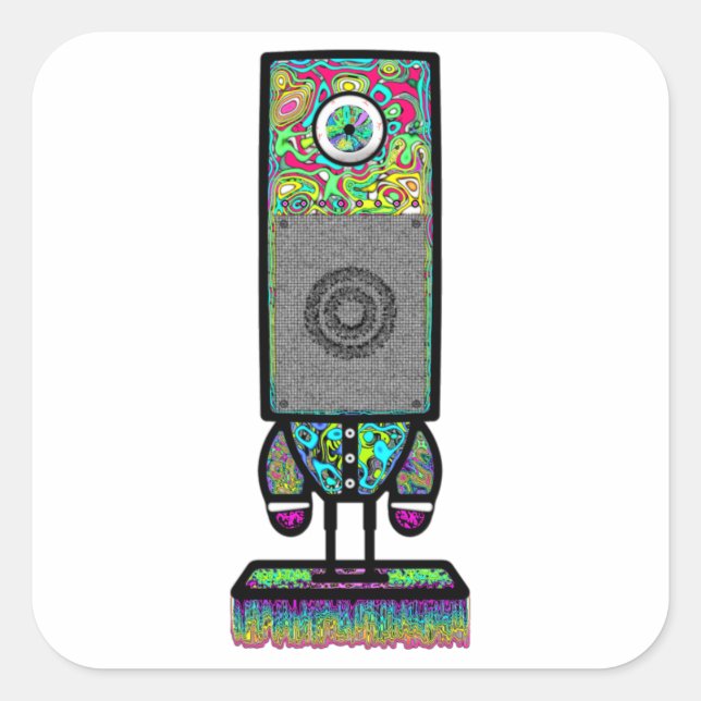 Psychedelic One-Eyed Speaker Weird Character Square Sticker (Front)