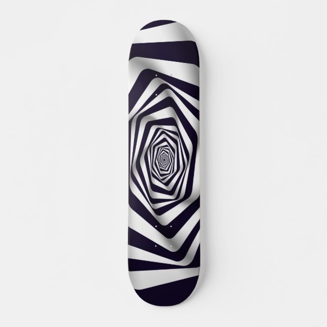 psychedelic optical illusion black & white circle skateboard (Front)