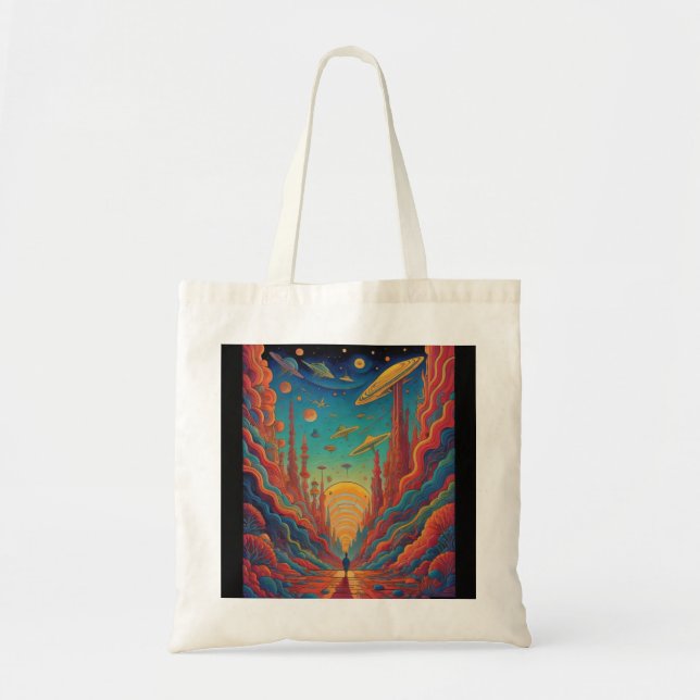 Psychedelic Orange Journey Landscape Art Tote Bag (Front)