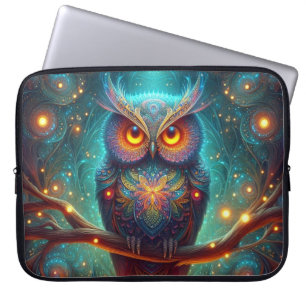 Psychedelic Owl in a Cosmic Forest Laptop Sleeve