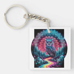 Psychedelic Owl Mandala - Trippy Forest Art Key Ring