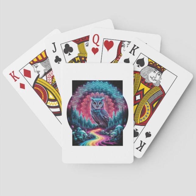 Psychedelic Owl Mandala - Trippy Forest Art Playing Cards (Back)