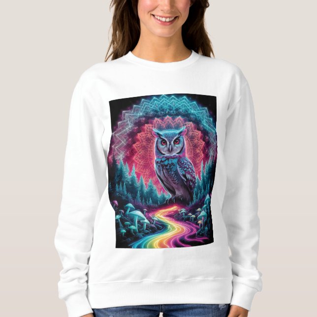 Psychedelic Owl Mandala - Trippy Forest Art Sweatshirt (Front)