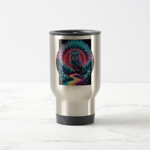 Psychedelic Owl Mandala - Trippy Forest Art Travel Mug
