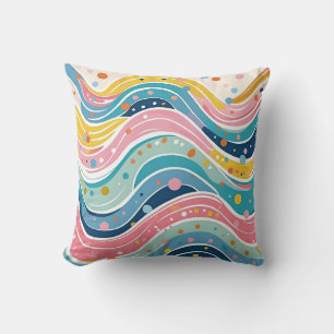 Psychedelic Pastel Rainbow Wave Design Cushion