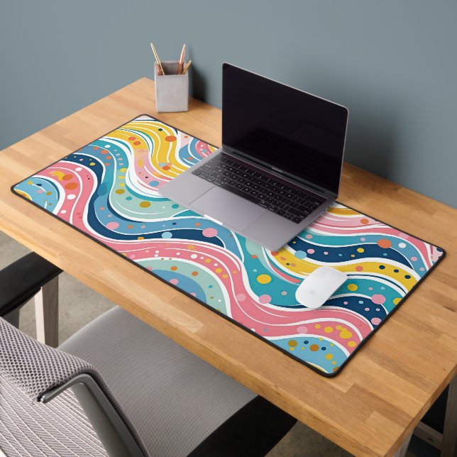 Psychedelic Pastel Rainbow Wave Design Desk Mat (Office 2)