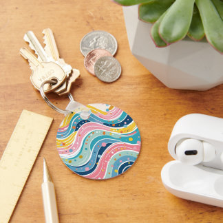 Psychedelic Pastel Rainbow Wave Design Key Ring