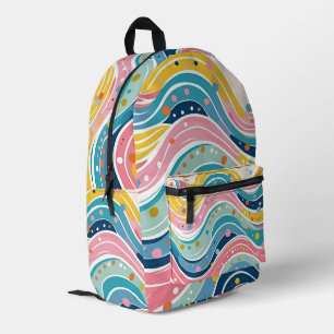 Psychedelic Pastel Rainbow Wave Design Printed Backpack