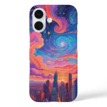 Psychedelic pastel sky cityscape phone case