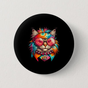Psychedelic Peace Cat Colourful Hippie Retro Groov 6 Cm Round Badge