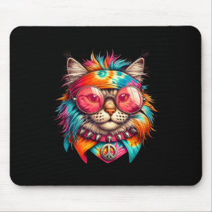 Psychedelic Peace Cat Colourful Hippie Retro Groov Mouse Mat