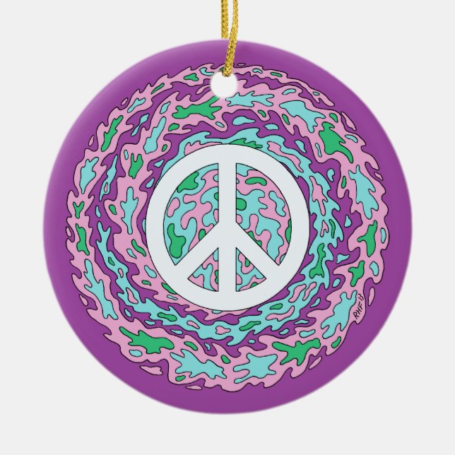 Psychedelic Peace Ceramic Tree Decoration (Front)