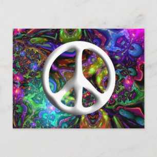Psychedelic Peace Sign 60s Hippy Chic Postcard