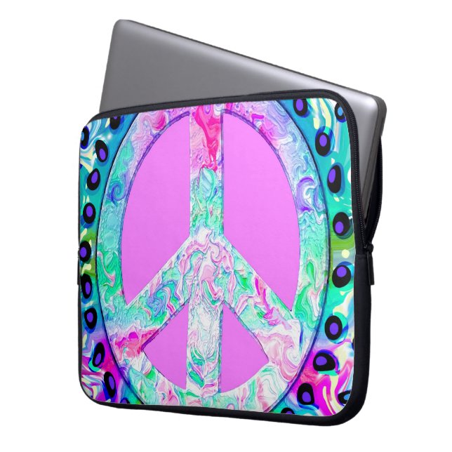 Psychedelic Peace Sign Abstract Laptop Sleeve (Front Left)