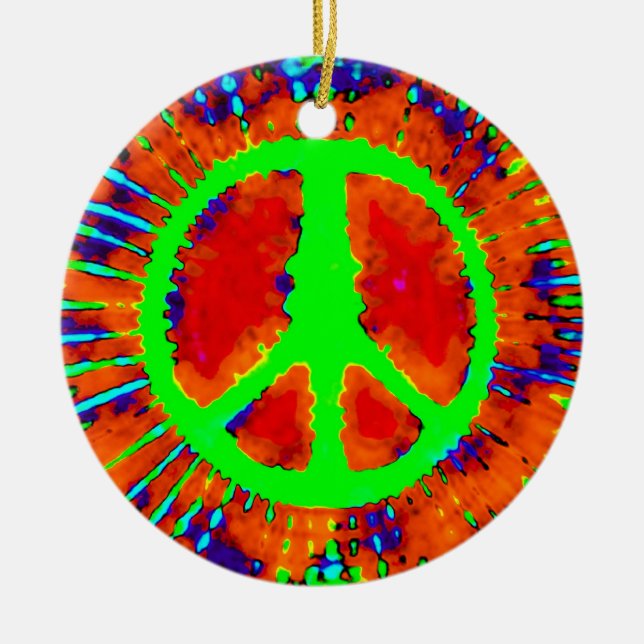 Psychedelic Peace Sign Christmas Ceramic Tree Decoration (Front)