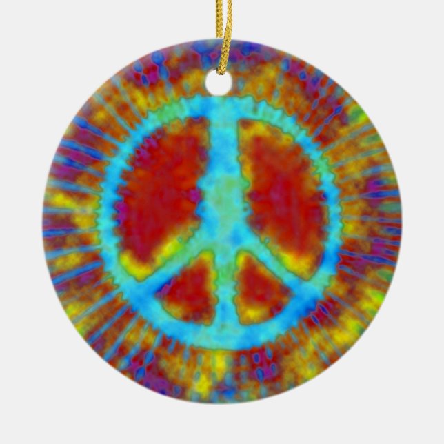 Psychedelic Peace Sign Christmas Ceramic Tree Decoration (Front)