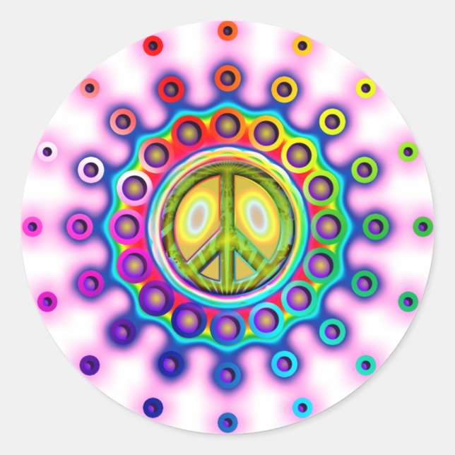 PSYCHEDELIC PEACE SIGN CLASSIC ROUND STICKER (Front)