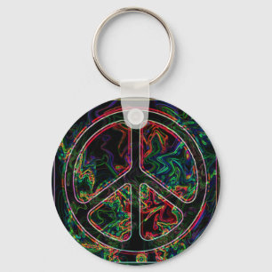 psychedelic peace sign key ring