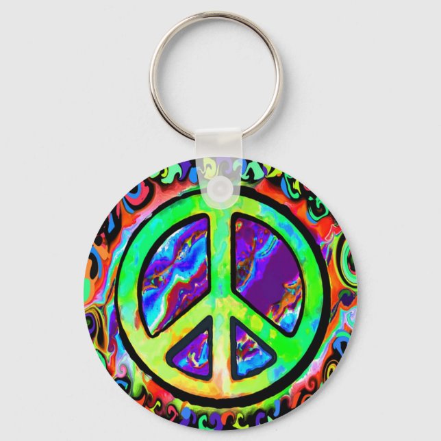 Psychedelic Peace Sign Key Ring (Front)