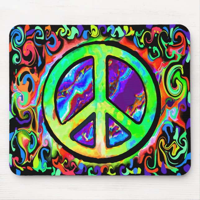 Psychedelic Peace Sign Mouse Mat (Front)