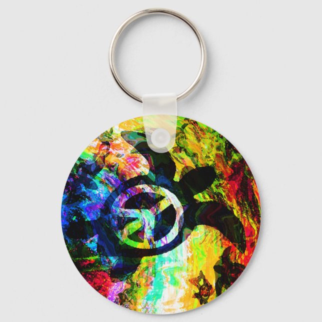 Psychedelic Peace Turtles Keychain (Front)