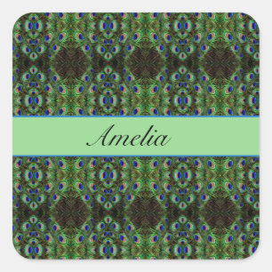 psychedelic peacock customisable square sticker