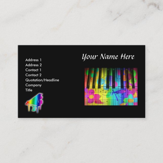 Psychedelic Piano Keyboard and Flowers Business Card (Front)