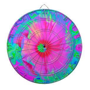 Psychedelic Pink and Red Hibiscus Flower Dartboard