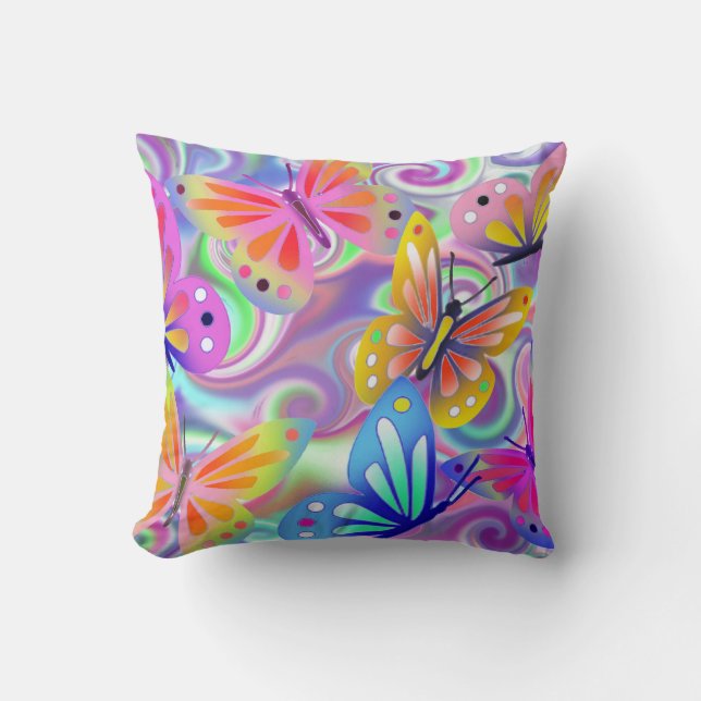 Psychedelic Pink Butterflies Cushion (Front)
