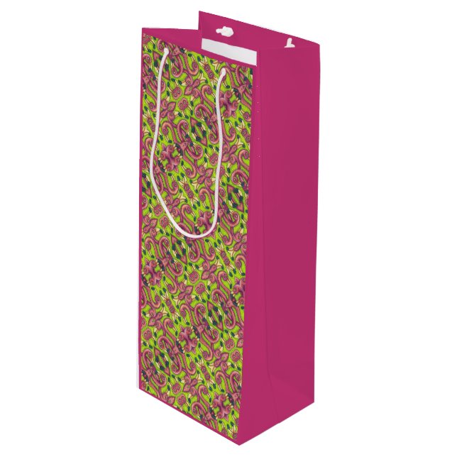 PSYCHEDELIC PINK FLAMINGO GIFT BAG Wine, Pink (Front Angled)