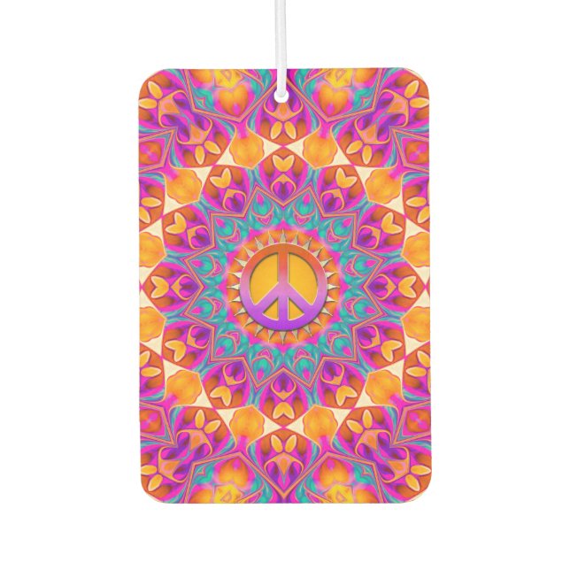 Psychedelic Pink Orange Mandala Peace Symbol Car Air Freshener (Front)