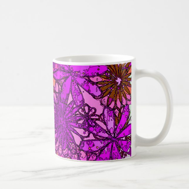 Psychedelic Pink & Purple Flowers Mug (Right)