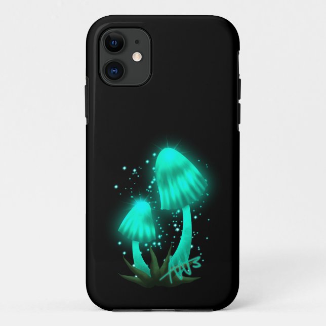 Psychedelic Pixie Cap Glowing Cyan Mushroom Case-Mate iPhone Case (Back)