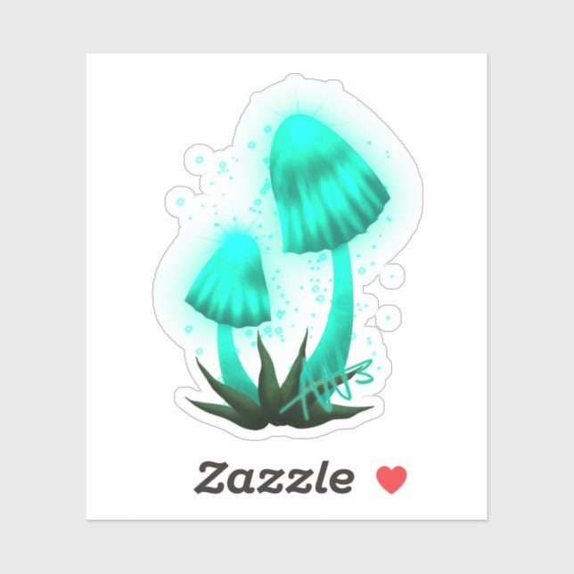 Psychedelic Pixie Cap Glowing Cyan Mushroom Cut (Sheet)