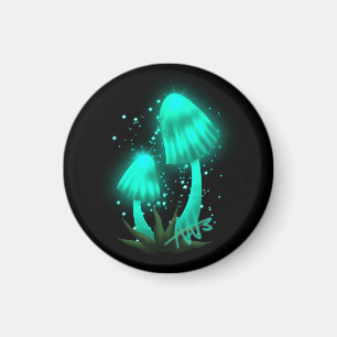 Psychedelic Pixie Cap Glowing Cyan Mushroom Magnet