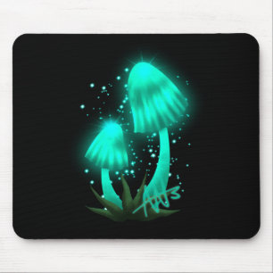 Psychedelic Pixie Cap Glowing Cyan Mushroom Mouse Mat