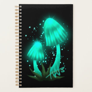 Psychedelic Pixie Cap Glowing Cyan Mushroom Planner