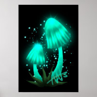 Psychedelic Pixie Cap Glowing Cyan Mushroom
