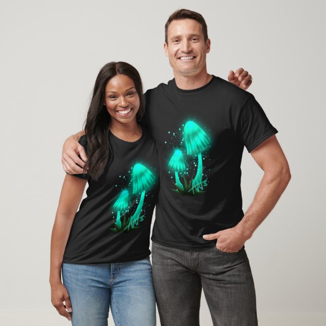Psychedelic Pixie Cap Glowing Cyan Mushroom T-Shirt (Unisex)