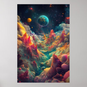 Psychedelic Planets from an Alien Landscape Poster