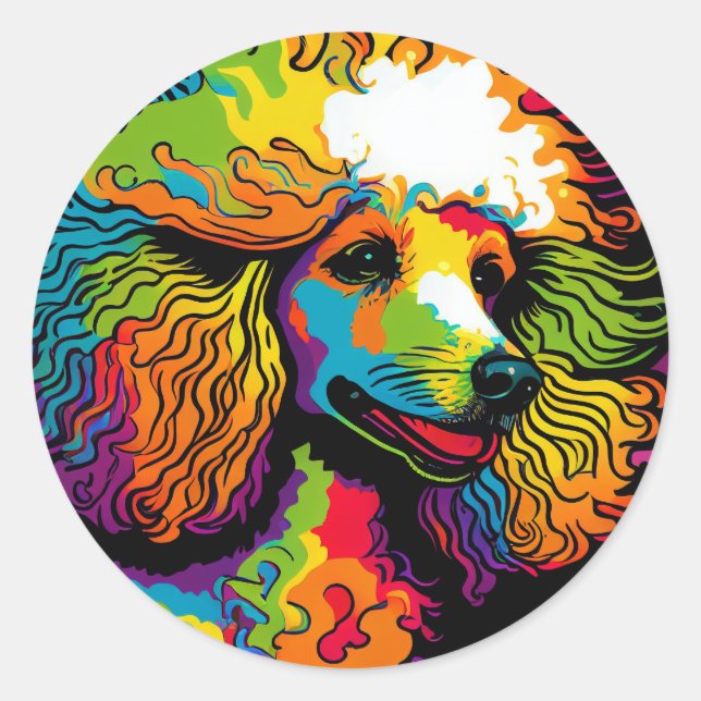 Psychedelic Poodle Dog Design Classic Round Sticker (Front)