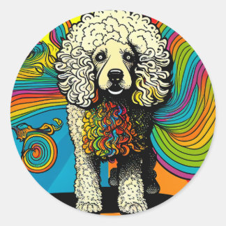 Psychedelic Poodle Dog Design Classic Round Sticker