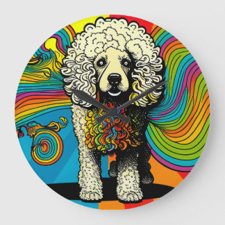 Psychedelic Poodle Dog Design Large Clock