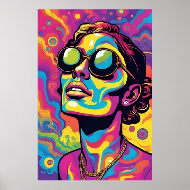 Psychedelic Pop Art Portrait – Vibrant Neon Trippy Poster (Front)