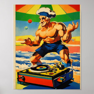 Psychedelic Popeye DJ Turntable Vintage Poster