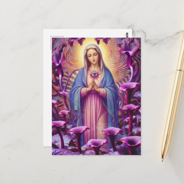  psychedelic Protection From Evil Mary Postcard (Front/Back In Situ)